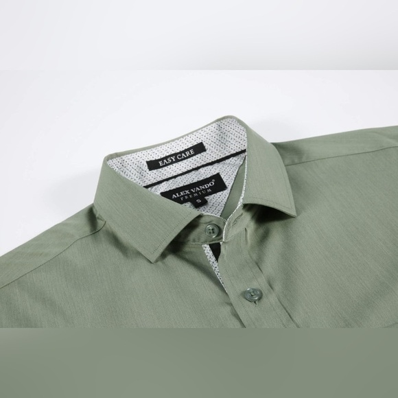 Alex Vando | Mens Green Long Sleeve Button Down Dress Shirt - Picture 2 of 5